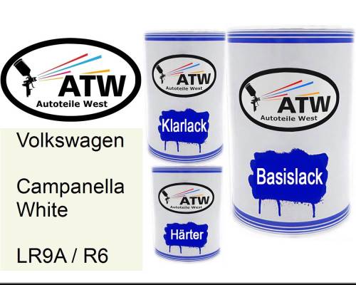 Volkswagen, Campanella White, LR9A / R6: 500ml Lackdose + 500ml Klarlack + 250ml Härter - Set, von ATW Autoteile West.